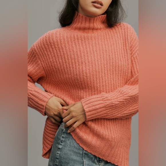 NWOT ANTHROPOLOGIE MAEVE The Dakotah Oversized Turtleneck Sweater In Pink Size M - Picture 3 of 11